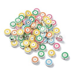 Legierung Emaille-Perlen, Silber, flach rund mit bösen Blick, Mischfarbe, 10.5x4 mm, Bohrung: 1.2 mm