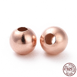 Séparateurs perles en 925 argent sterling, ronde, or rose, 4mm, Trou: 1.4~1.5mm