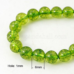 Natürlichem Quarz-Kristall-Perlen Stränge, Runde, gefärbt und erhitzt, Rasen grün, 6 mm, Bohrung: 1 mm, ca. 32 Stk. / Strang, 7.6 Zoll