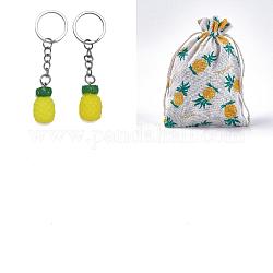 Ahadermaker поликоттон (полиэстер хлопок) упаковочные пакеты сумки на шнурке, брелки с подвесками из ананасовой смолы, разноцветные, брелки: 9 см, сумки: 18x13 см, 12шт / стиль