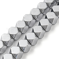 Brins de perles d'hématite non magnétiques synthétiques galvanisées, hexagone, platinée, 7.6~8x7.5~8x7.5~8mm, Trou: 0.9mm, Environ 47 pcs/chapelet, 15.94'' (40.5 cm)