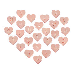 Perles en alliage, coeur avec des lettres mélangées, or rose, 10x10.5x3.5mm, Trou: 1.5mm, 26 pièces / kit, 1set / boîte