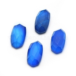 Cabochons agata naturale, sfaccettato, ovale, tinti e riscaldato, blu, 13.5~14x6.5~7x3.5~4mm