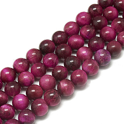 Natürlichen Tigerauge Perlen Stränge, gefärbt, Runde, Medium violett rot, 8~8.5 mm, Bohrung: 1 mm, ca. 47~48 Stk. / Strang, 14.96~15.55 Zoll (38~39.5 cm)