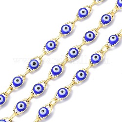 Звенья цепи из латуни и эмали, долговечный, злые глаза, несварные, с катушкой, золотые, 5.5~10.5x4~5.5x1~3.5 мм, около 10.93 ярда (10 м) / рулон