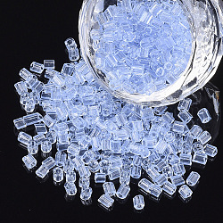6/0 deux verre taillé perles de rocaille, hexagone, couleurs transparentes, bleuet, 3.5~5x3.5~4mm, Trou: 1mm, environ 4500 pcs / sachet 