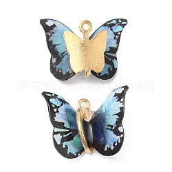 Pendenti in resina trasparente, ciondoli a farfalla con accessori in lega placcata oro, cielo azzurro, 17~18x21~24x7~7.5mm, Foro: 1.5 mm