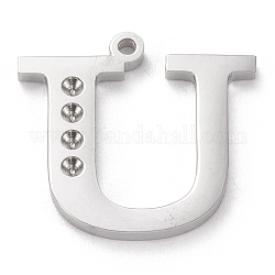 304 pendentif lettre en acier inoxydable sertis strass, couleur inoxydable, letter.u, u: 16x17x1.5mm, Trou: 1.2mm, convient pour strass de 1.6 mm