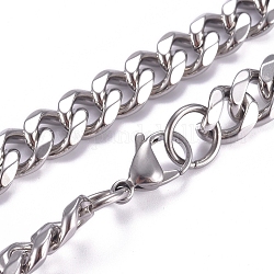 Men's 201 Stainless Steel Cuban Link Chain Necklaces, with Lobster Claw Clasps, Stainless Steel Color, 24.2 inch(61.5cm)
