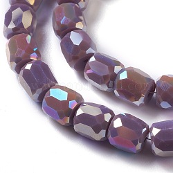 Perles en verre opaque électroplaqué, tonneau à facettes, bleu ardoise foncé, 8x8mm, Trou: 1mm