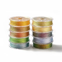 10 rollo de hilo de coser de poliéster, Cordón de poliéster de 3 capa para joyería, color mezclado, 0.2mm, alrededor de 54.68 yarda (50 m) / rollo