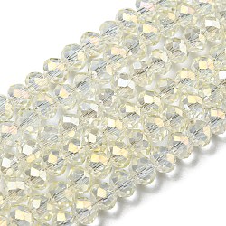Electroplate Transparent Glass Beads Strands, Full Rainbow Plated, Faceted, Rondelle, Clear, 6x5mm, Hole: 1mm, about 85~88pcs/strand, 16.1~16.5 inch(41~42cm)