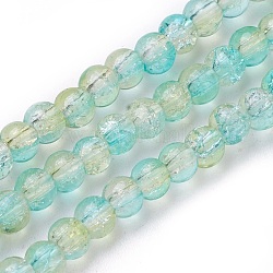 Two Tone Crackle Glass Beads Strands, Round, Cyan, 4~5mm, Hole: 1.2mm, about 101pcs/strand, 14.3 inch(36.5cm)