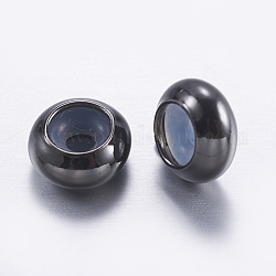 Messing Perlen, mit Gummi innen, Schieberegler Perlen, Stopper Perlen, Rondell, Metallgrau, 10x4 mm, Bohrung: 2 mm