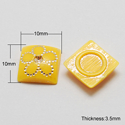 Plating Acrylic Cabochons, Metal Enlaced, Square, Gold, 10x10x3.5mm