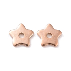 Revestimiento iónico (ip) 304 perlas de acero inoxidable, estrella, oro rosa, 6x6x1mm, agujero: 1.2 mm