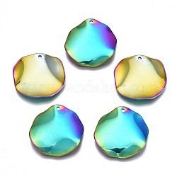 201 Stainless Steel Pendants, Cadmium Free & Nickel Free & Lead Free, Water Ripple, Flat Round, Rainbow Color, 23.5x23.5x3mm, Hole: 1.2mm