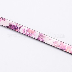 Flower Printing Leather Cords, Lilac, 5x3mm, 1yard/strand