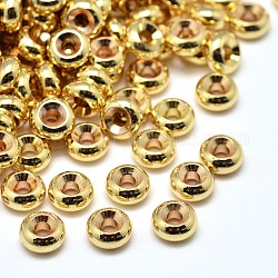 Zahnstangenüberzug Messing flache runde Abstandsperlen, golden, 6x3 mm, Bohrung: 2 mm