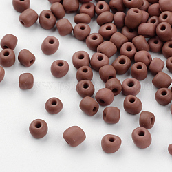 Frosted Opaque Glass Seed Beads, Round, Brown, 4~5x2.5~5mm, Hole: 1mm, about 4500pcs/bag, 440~450g/bag