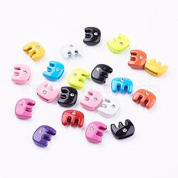 Alloy Slide Charms, with Enamel and Rhinestones, Alphabet, Mixed Color, Size: about 5.5~12mm wide, 12mm long, 5mm thick, hole: 2x8mm