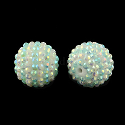 Ab-Farbe Perlen Harz Strass Runde, mit Acryl-Perlen im Inneren, Zyan, 20 mm, Bohrung: 2~2.5 mm