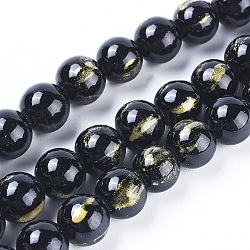Fili di perline giada naturale, con lamina d'oro, tinto, tondo, nero, 8mm, Foro: 1 mm, circa 50pcs/filo, 15.75 pollici (40 cm)