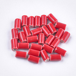 Abalorios de porcelana hechas a mano, brillante estilo de porcelana esmaltada, columna, rojo, 10~10.5x6mm, agujero: 2 mm