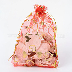 Сердце напечатаны органза сумки, свадьбы пользу сумки, пользу мешок, подарочные пакеты, прямоугольные, красные, 18x13 см