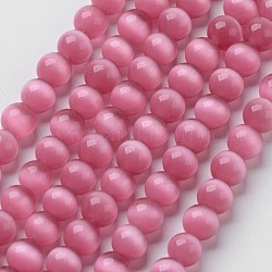 Perles d'oeil de chat, ronde, rose chaud, 8mm, Trou: 1mm, environ 15.5 pouce / brin, Environ 49 pcs/chapelet