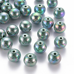 Perles acryliques opaques, de couleur plaquée ab , ronde, bleu cadet, 16x15mm, Trou: 2.8mm, environ 220 pcs/500 g