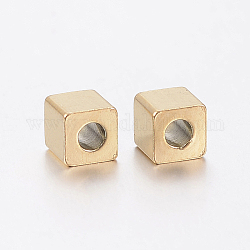 Revestimiento iónico (ip) 304 perlas de acero inoxidable, cubo, dorado, 5x5x5mm, agujero: 3 mm