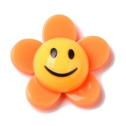 Acryl Cabochons, Blume mit lächelndem Gesicht, dunkelorange, 24.5x25.5x8.5 mm