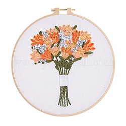 DIY-Stickset mit Blumenmuster, inklusive Sticknadeln und Garn, Baumwollkleidung, Licht Lachs, 210x210 mm