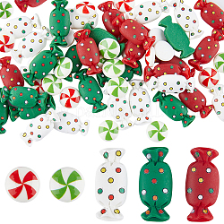 Sunnyclue 70 piezas 5 estilos Navidad cabujones de resina opaca, caramelo y media caña, color mezclado, 13.5~14.5x14.5~30.5x4.5~7mm, 14 piezas / style