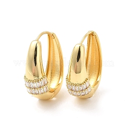 Boucles d'oreilles créoles à charnière avec zircons cubiques transparents, bijoux en laiton pour femmes, sans cadmium et sans plomb, véritable 18k plaqué or, 24.5x21x8.5mm, pin: 0.8~1 mm