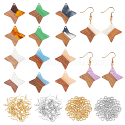 SUPERFINDINGS DIY 8 Pairs Star Wood Earring Makings, Including Pendants, Brass Earring Hooks & Jump Ring, Mixed Color, Pendant: 16pcs