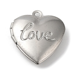 304 acciaio pendenti medaglione d'acciaio, cornice charms per collane, fascino cuore, colore acciaio inossidabile, parole di love, 29x29x7mm, Foro: 2.6 mm
