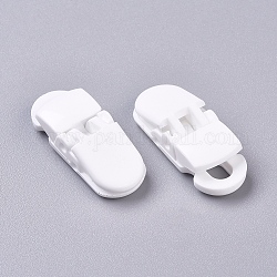Eco-Friendly Opaque Solid Colour Plastic Baby Pacifier Holder Clip, White, 32x12.5x9mm, Hole: 6.5x4.5mm