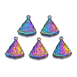 Colgantes de aleación de color arco iris chapado en rack, Sin cadmio y níque y plomo, triángulo, 25x22x3mm, agujero: 1.2~1.6 mm