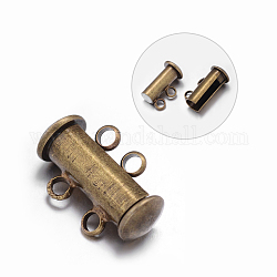 2-Strands 4-Holes Tube Brass Magnetic Slide Lock Clasps, Nickel Free, Antique Bronze, 16x10x7mm, Hole: 1.5mm
