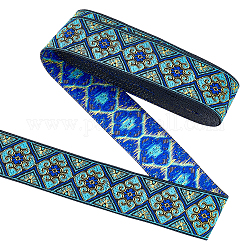 Rubans de polyester de broderie de style ethnique, ruban jacquard, Accessoires de vêtement, bleu, motif losange, 1-3/8 pouce (34 mm), environ 7.66 yards (7 m)/rouleau