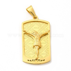 Ion Plating(IP) 304 Stainless Steel Religion Pendants, Rectangle with Jesus Charms with Snap on Bails, Golden, 42x23x5mm, Hole: 9x4mm