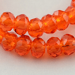 Fili di perline do vetro trasparente, sfaccettato, rondelle, arancio rosso, 3.5~4x2.5~3mm, Foro: 0.5 mm, circa 123~127pcs/filo, 12.60 pollice ~ 12.99 pollici (32~33 cm)