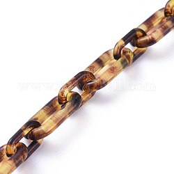 Chaînes figaro acryliques faites à la main, ovale, motif imprimé léopard, pour la fabrication de bijoux, verge d'or, lien: 20.5x11x3 mm, 14x8.5x2mm, 39.37 pouce (1 m)/fil