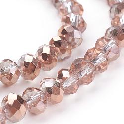 Electroplate Glass Bead Strands, Half Copper Plated, Faceted, Rondelle, Clear, 6x4mm, Hole: 1mm, about 90~95pcs/strand, 18.5 inch