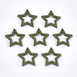 Pendenti in legno di pioppo dipinto, stella, verde oliva, 24.5~25x24.5x2.5mm, Foro: 1.2 mm