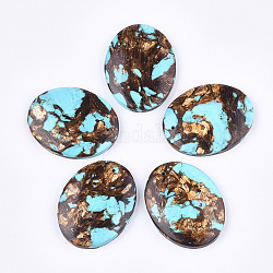 Bronzite naturale assemblata e pendenti in turchese sintetico, ovale, cielo blu, 45x35~35.5x7mm, Foro: 1.4 mm