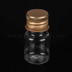 ペットのプラスチック製ミニ収納ボトル  トラベルボトル  化粧品用  クリーム  ローション  液体  アルミスクリューキャップ付き  ゴールドカラー  2.2x4.3cm  容量：5ml（0.17fl.oz）