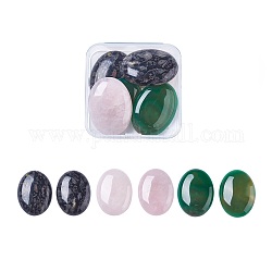 6pcs quartz rose naturel et agate verte naturelle et cabochons de jade de fleur de prunier naturel, ovale, 40x30x6~9mm, 2pcs / matériel